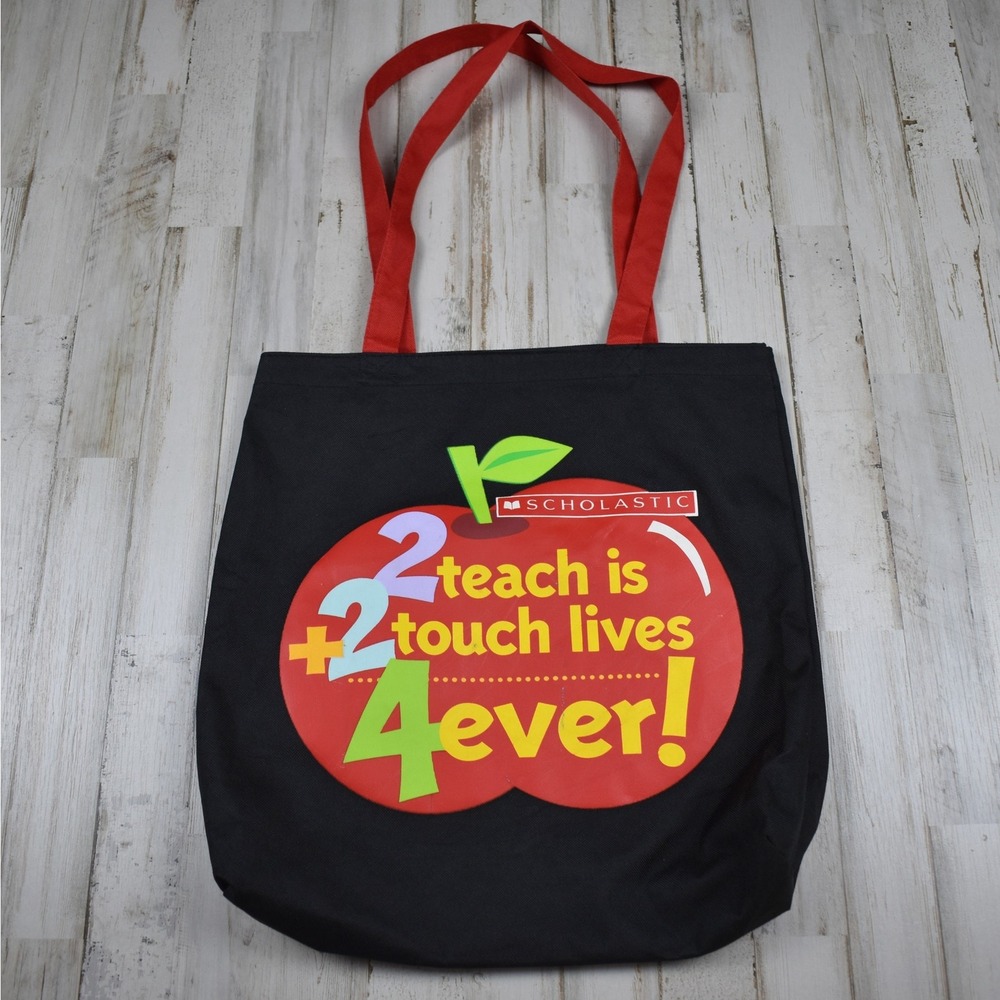 Scholastic Teacher Tote Bag Black Red Multicolor Reusable Canvas Book Bag